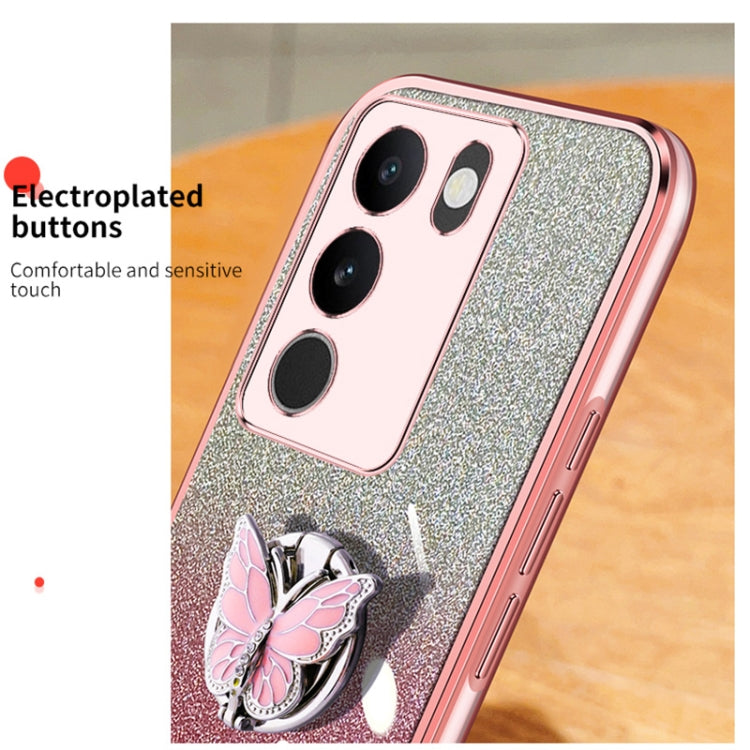 For vivo S17 / S17 Pro Plated Gradient Glitter Butterfly Holder TPU Phone Case