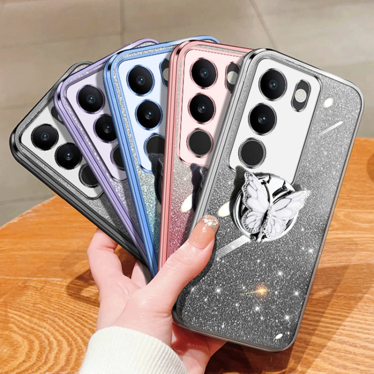 For vivo S17 / S17 Pro Plated Gradient Glitter Butterfly Holder TPU Phone Case