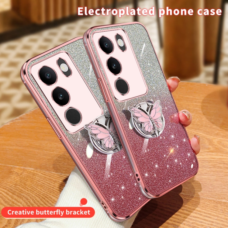 For vivo S17 / S17 Pro Plated Gradient Glitter Butterfly Holder TPU Phone Case
