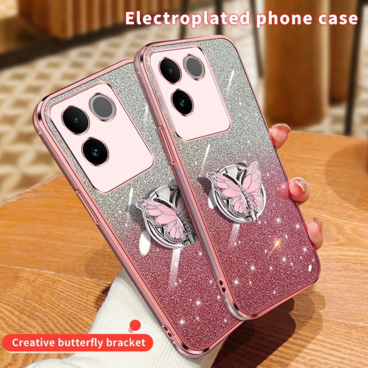 For vivo S17e Plated Gradient Glitter Butterfly Holder TPU Phone Case