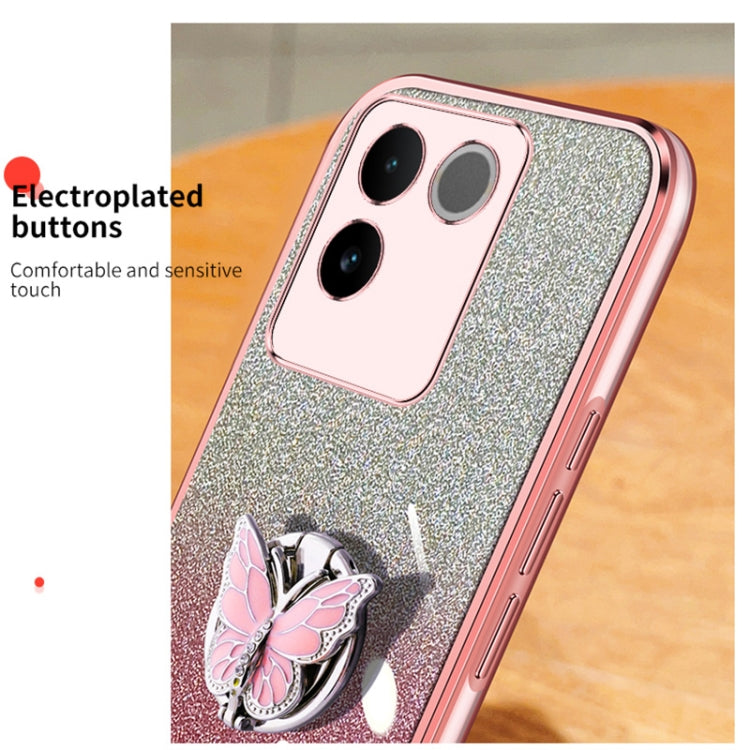 For vivo S17e Plated Gradient Glitter Butterfly Holder TPU Phone Case