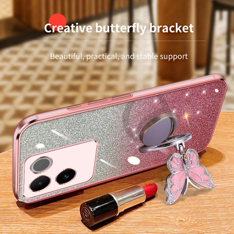 For vivo S17e Plated Gradient Glitter Butterfly Holder TPU Phone Case