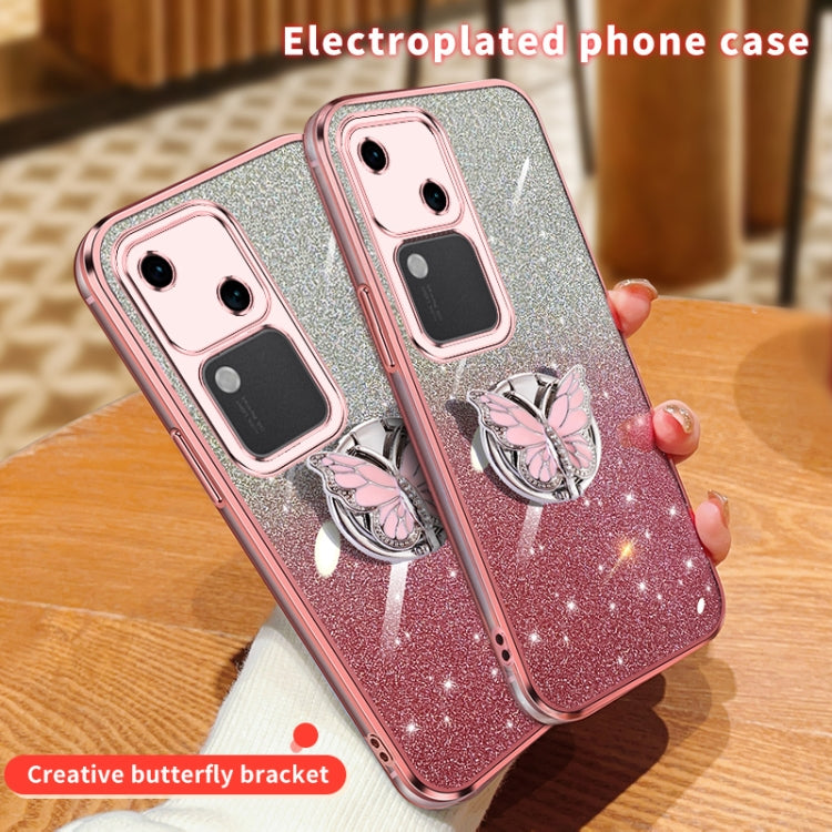 For vivo S18 Plated Gradient Glitter Butterfly Holder TPU Phone Case