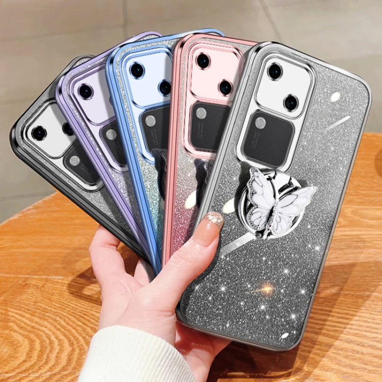 For vivo S18 Plated Gradient Glitter Butterfly Holder TPU Phone Case