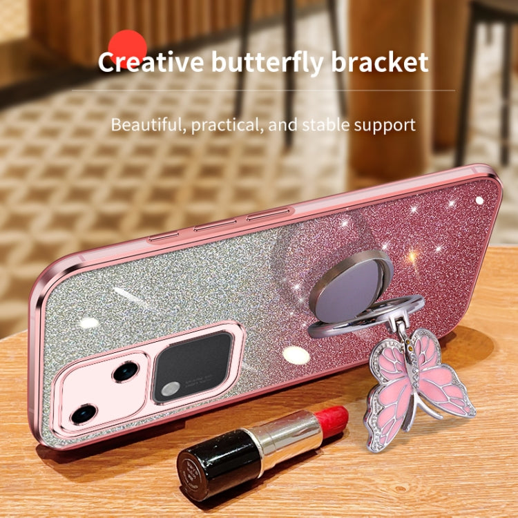 For vivo S18 Plated Gradient Glitter Butterfly Holder TPU Phone Case