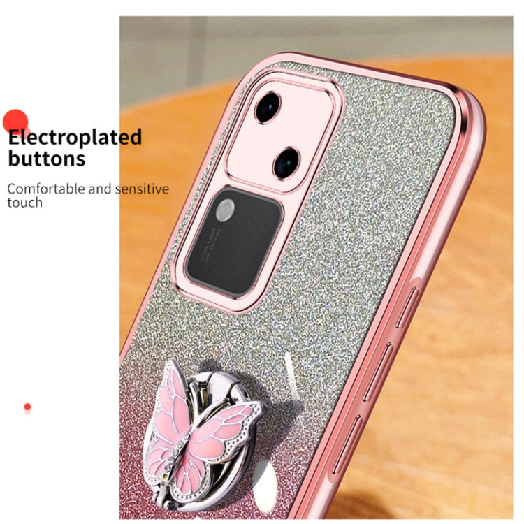 For vivo S18 Plated Gradient Glitter Butterfly Holder TPU Phone Case