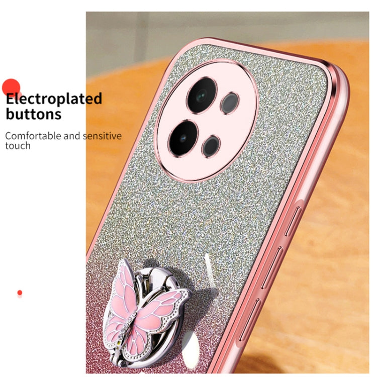 For vivo S18e Plated Gradient Glitter Butterfly Holder TPU Phone Case