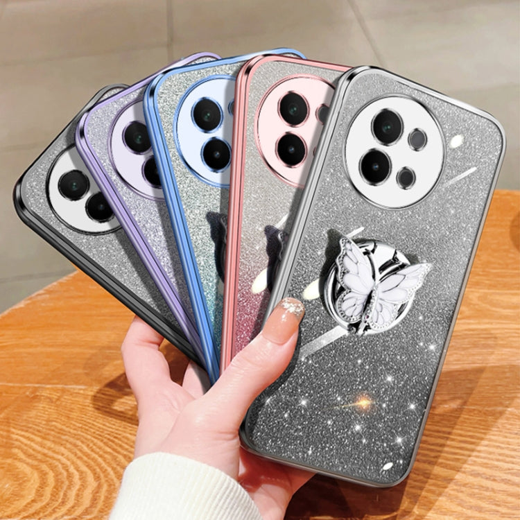For vivo S18e Plated Gradient Glitter Butterfly Holder TPU Phone Case