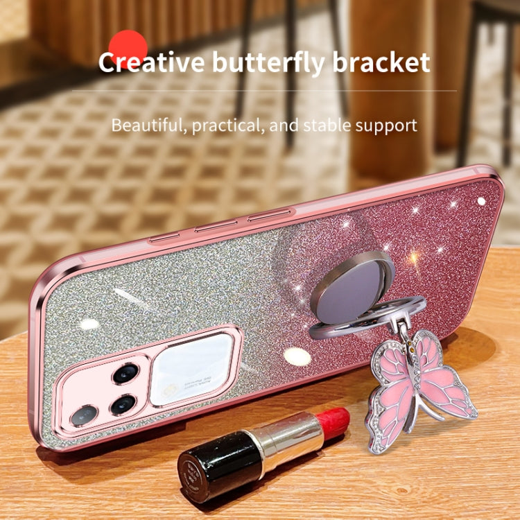 For vivo S18 Pro Plated Gradient Glitter Butterfly Holder TPU Phone Case