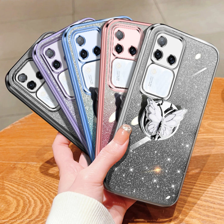 For vivo S18 Pro Plated Gradient Glitter Butterfly Holder TPU Phone Case
