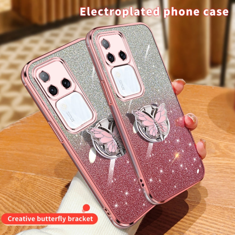 For vivo S18 Pro Plated Gradient Glitter Butterfly Holder TPU Phone Case