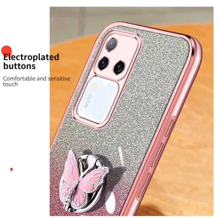 For vivo S18 Pro Plated Gradient Glitter Butterfly Holder TPU Phone Case