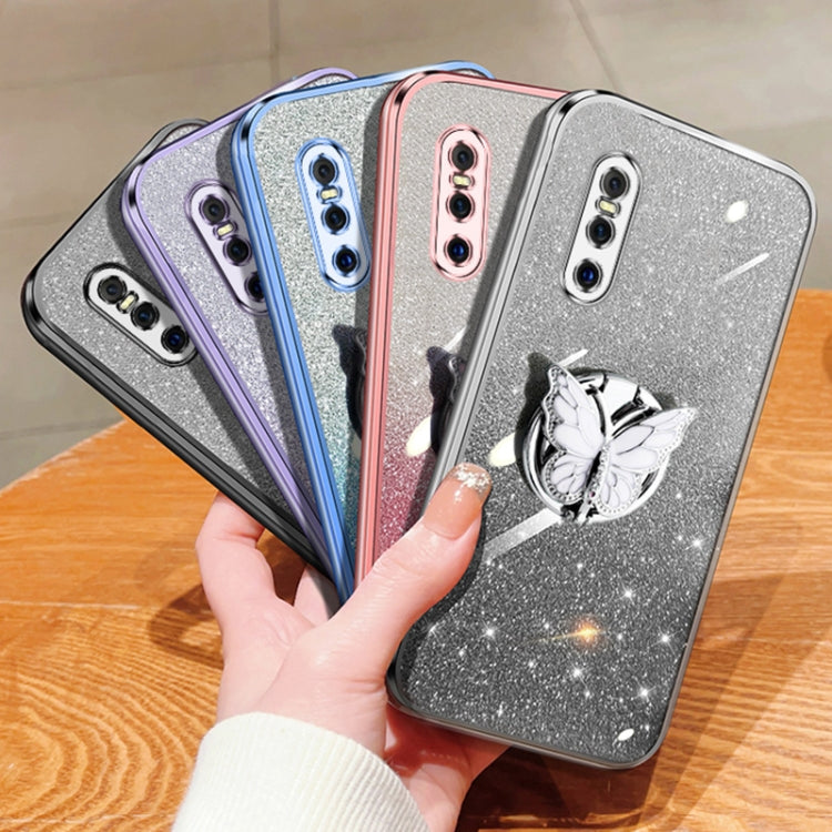 For vivo X27 Plated Gradient Glitter Butterfly Holder TPU Phone Case