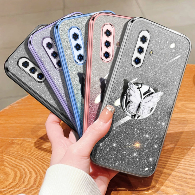 For vivo X30 Plated Gradient Glitter Butterfly Holder TPU Phone Case