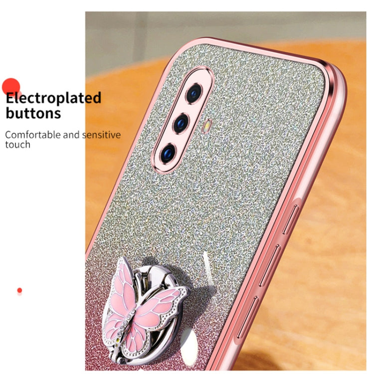 For vivo X30 Plated Gradient Glitter Butterfly Holder TPU Phone Case