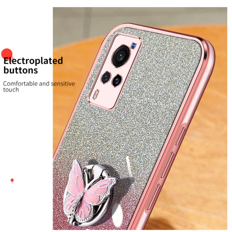 For vivo X60 Plated Gradient Glitter Butterfly Holder TPU Phone Case