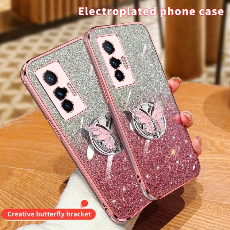 For vivo X70 Plated Gradient Glitter Butterfly Holder TPU Phone Case