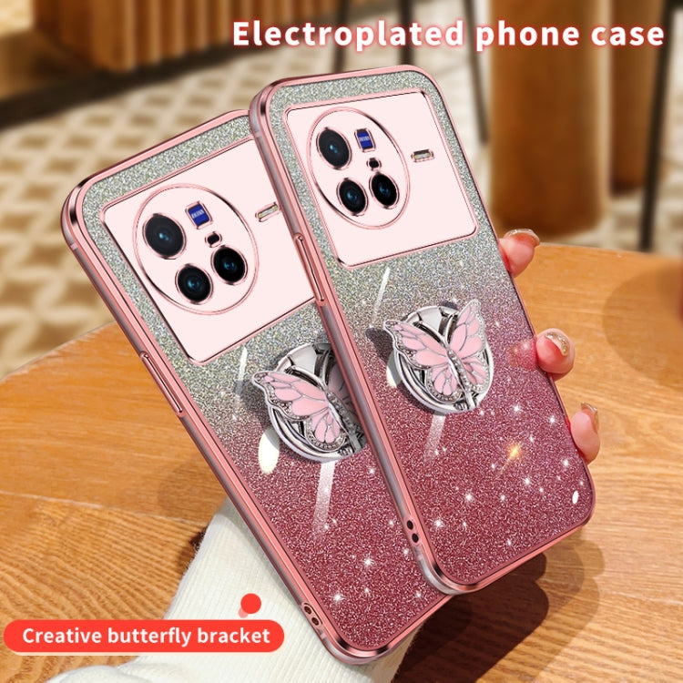 For vivo X80 Plated Gradient Glitter Butterfly Holder TPU Phone Case