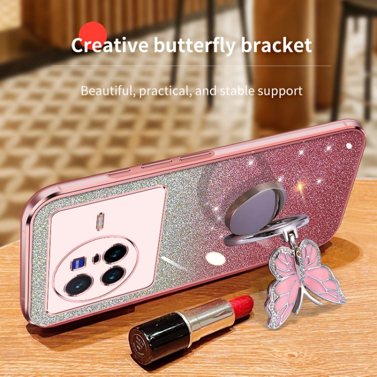 For vivo X80 Plated Gradient Glitter Butterfly Holder TPU Phone Case