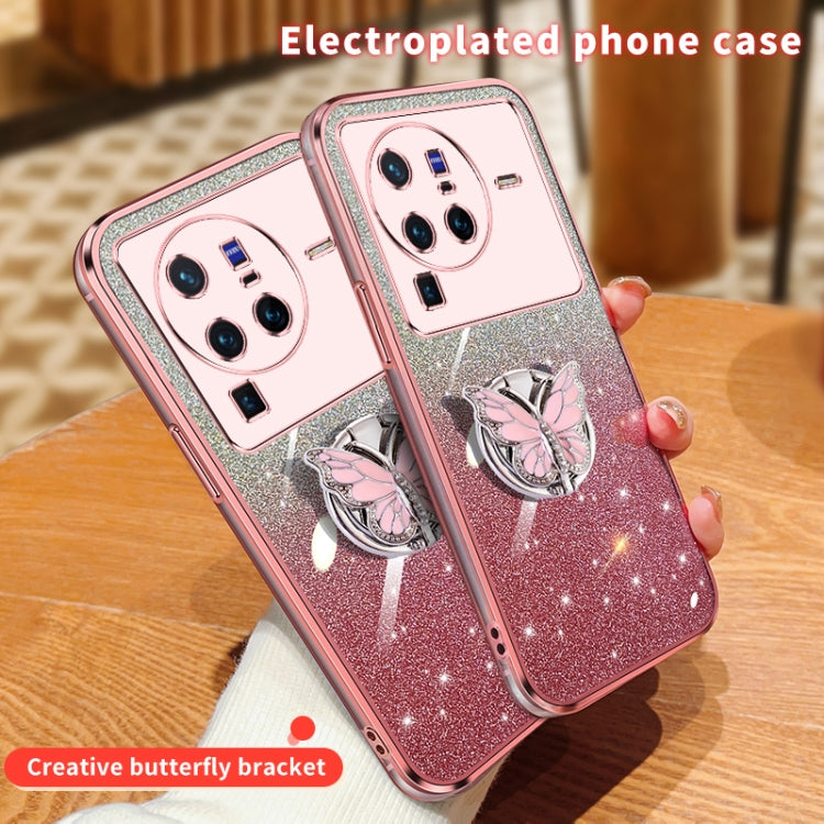 For vivo X80 Pro Plated Gradient Glitter Butterfly Holder TPU Phone Case