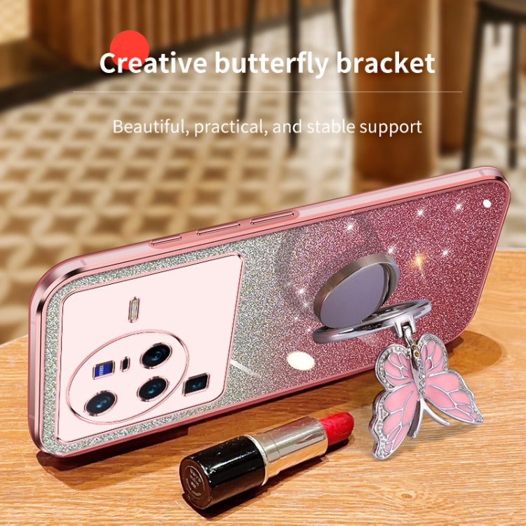 For vivo X80 Pro Plated Gradient Glitter Butterfly Holder TPU Phone Case