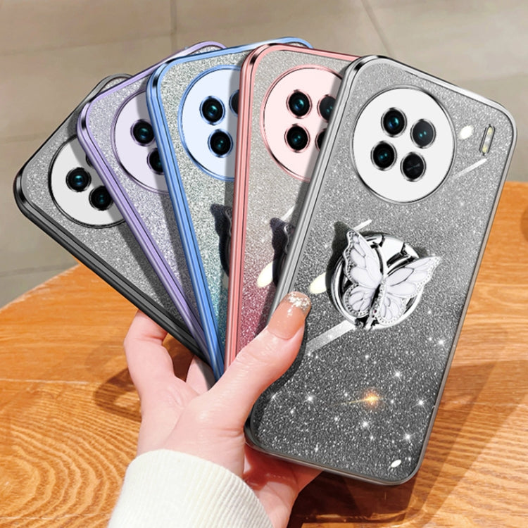 For vivo X90 Plated Gradient Glitter Butterfly Holder TPU Phone Case