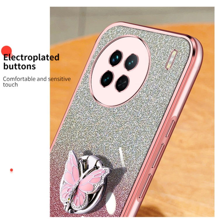 For vivo X90 Plated Gradient Glitter Butterfly Holder TPU Phone Case