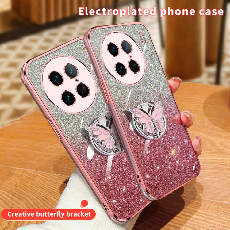 For vivo X90 Pro Plated Gradient Glitter Butterfly Holder TPU Phone Case