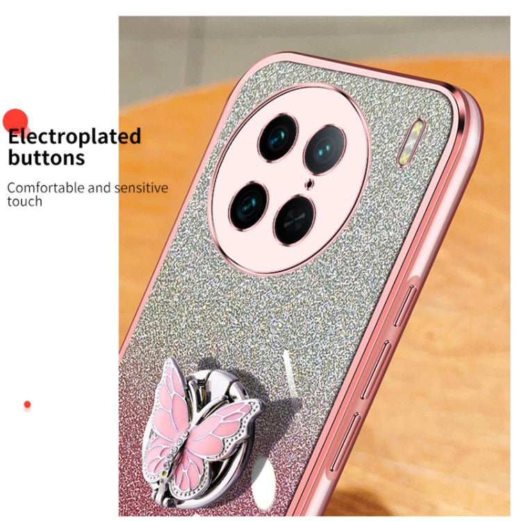 For vivo X90 Pro Plated Gradient Glitter Butterfly Holder TPU Phone Case