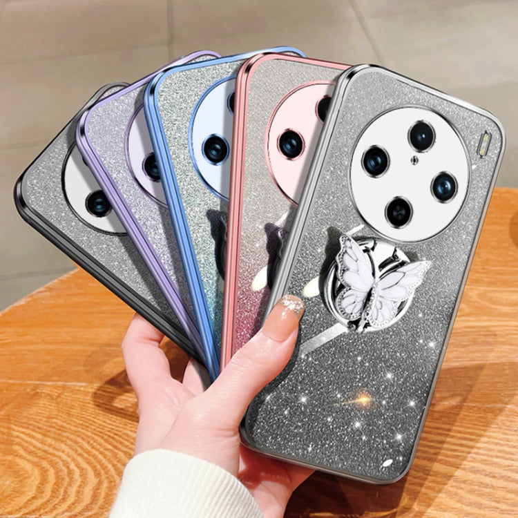 For vivo X100 Pro Plated Gradient Glitter Butterfly Holder TPU Phone Case