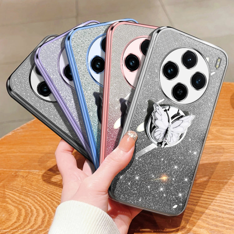 For vivo X100 Plated Gradient Glitter Butterfly Holder TPU Phone Case