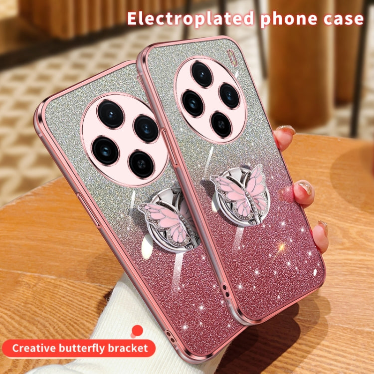 For vivo X100 Plated Gradient Glitter Butterfly Holder TPU Phone Case