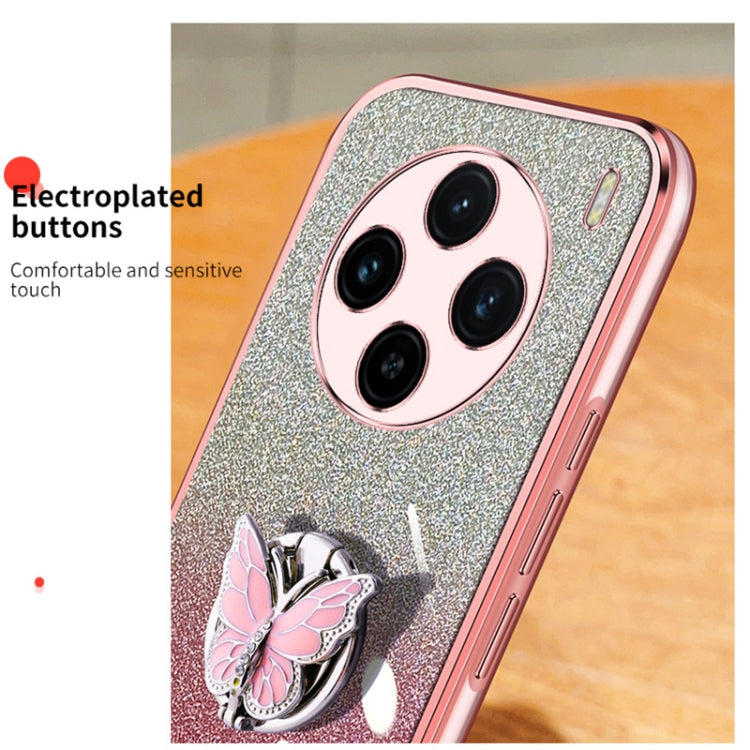 For vivo X100 Plated Gradient Glitter Butterfly Holder TPU Phone Case