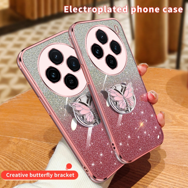 For vivo X100s Plated Gradient Glitter Butterfly Holder TPU Phone Case