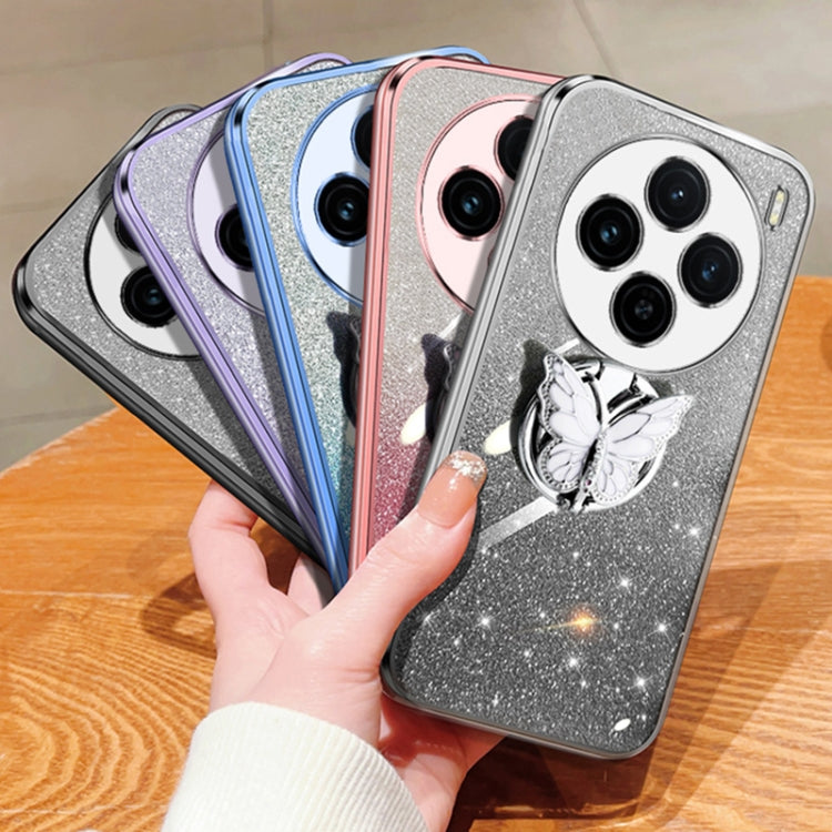 For vivo X100s Plated Gradient Glitter Butterfly Holder TPU Phone Case