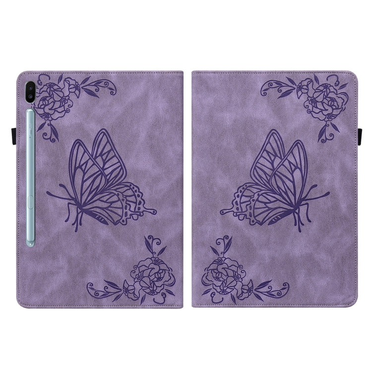 For Samsung Galaxy Tab S6 SM-T860/T865 Butterfly Flower Embossed Leather Tablet Case, without Pen