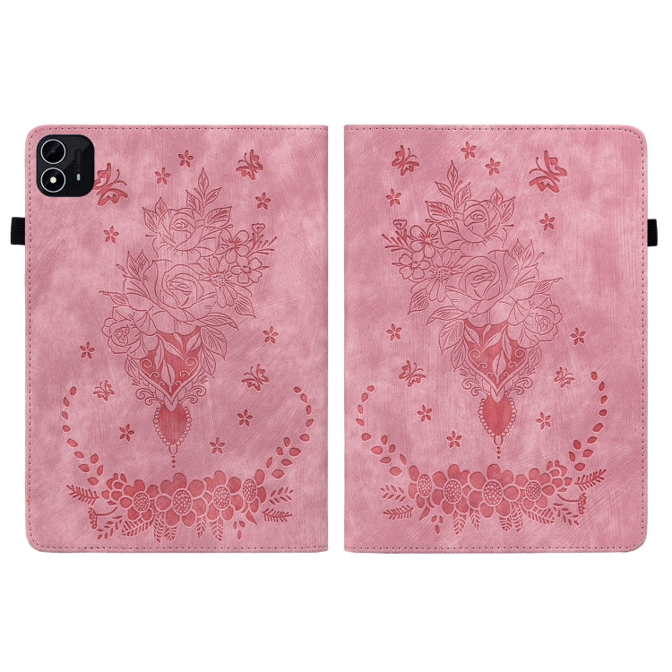 For itel Pad One 10.1 Butterfly Rose Embossed Leather Tablet Case