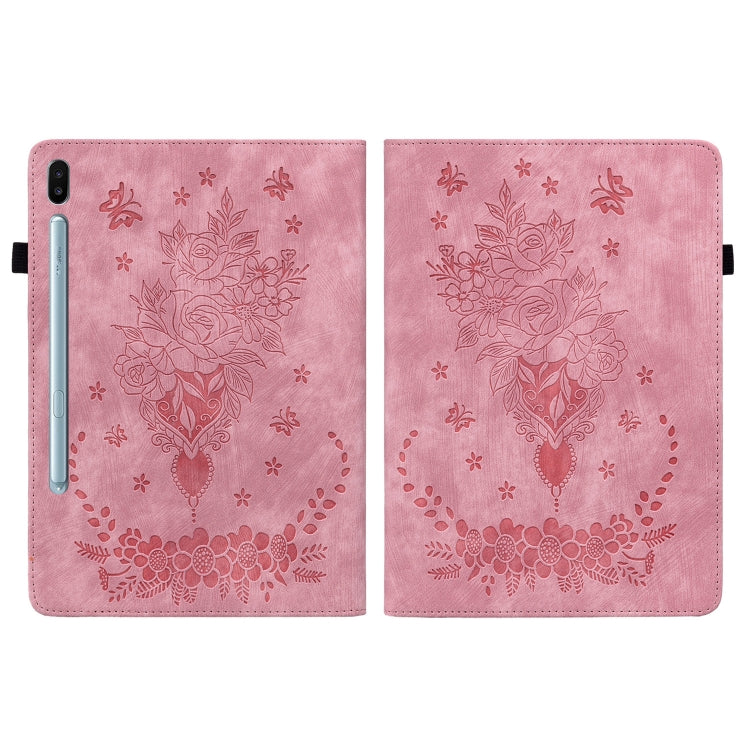 For Samsung Galaxy Tab S6 SM-T860/T865 Butterfly Rose Embossed Leather Tablet Case, without Pen