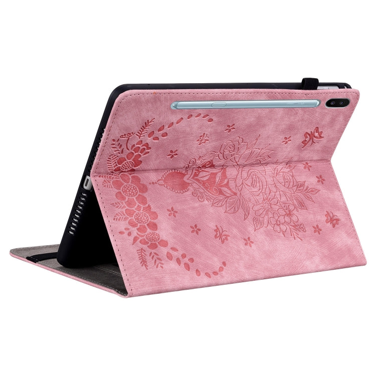 For Samsung Galaxy Tab S6 SM-T860/T865 Butterfly Rose Embossed Leather Tablet Case, without Pen