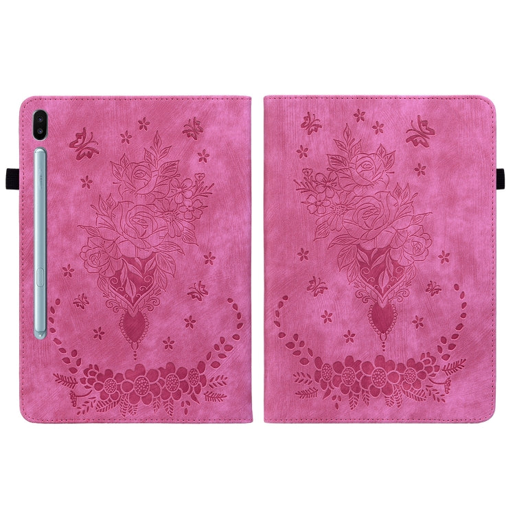 For Samsung Galaxy Tab S6 SM-T860/T865 Butterfly Rose Embossed Leather Tablet Case, without Pen