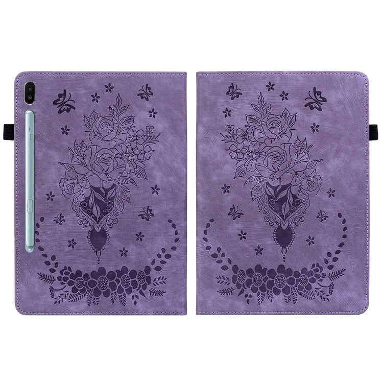 For Samsung Galaxy Tab S6 SM-T860/T865 Butterfly Rose Embossed Leather Tablet Case, without Pen