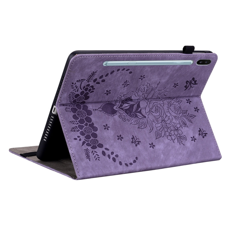For Samsung Galaxy Tab S6 SM-T860/T865 Butterfly Rose Embossed Leather Tablet Case, without Pen
