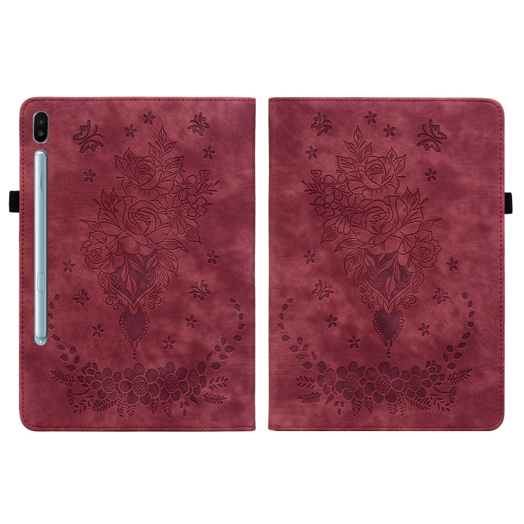 For Samsung Galaxy Tab S6 SM-T860/T865 Butterfly Rose Embossed Leather Tablet Case, without Pen