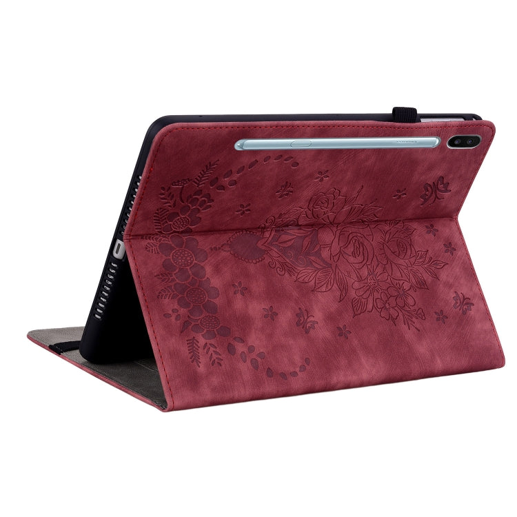 For Samsung Galaxy Tab S6 SM-T860/T865 Butterfly Rose Embossed Leather Tablet Case, without Pen