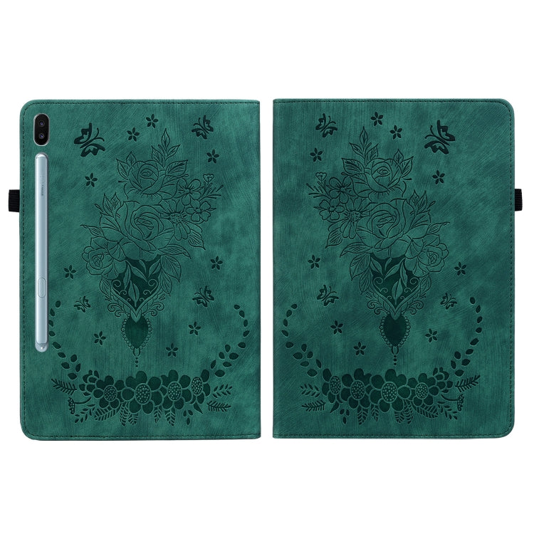 For Samsung Galaxy Tab S6 SM-T860/T865 Butterfly Rose Embossed Leather Tablet Case, without Pen