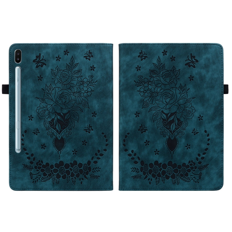 For Samsung Galaxy Tab S6 SM-T860/T865 Butterfly Rose Embossed Leather Tablet Case, without Pen