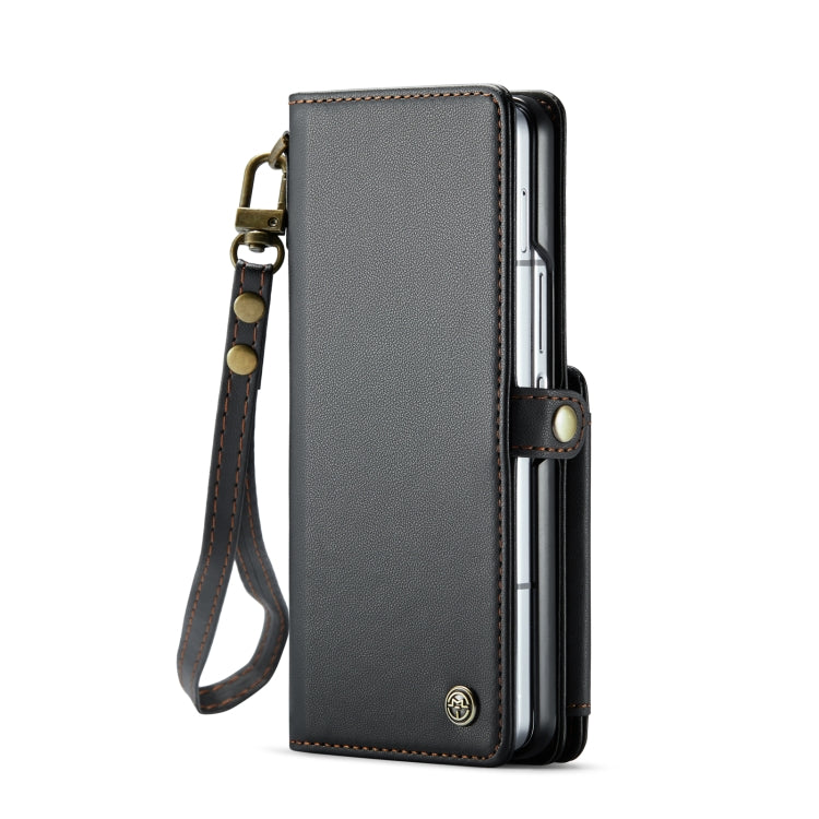 For Samsung Galaxy Z Fold6 5G CaseMe C22 PC+TPU Business Style RFID Anti-theft Lanyard Leather Phone Case with Pen Slot