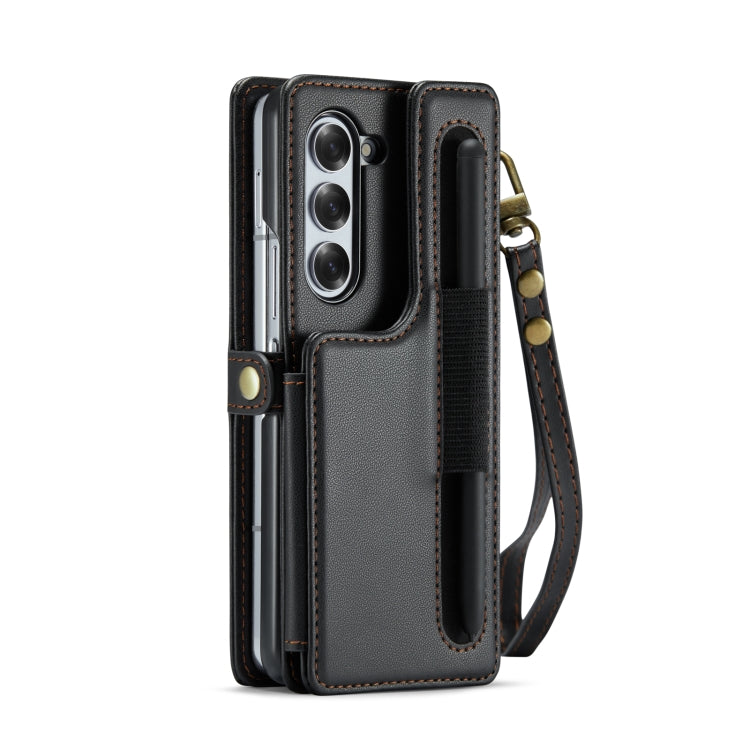 For Samsung Galaxy Z Fold6 5G CaseMe C22 PC+TPU Business Style RFID Anti-theft Lanyard Leather Phone Case with Pen Slot