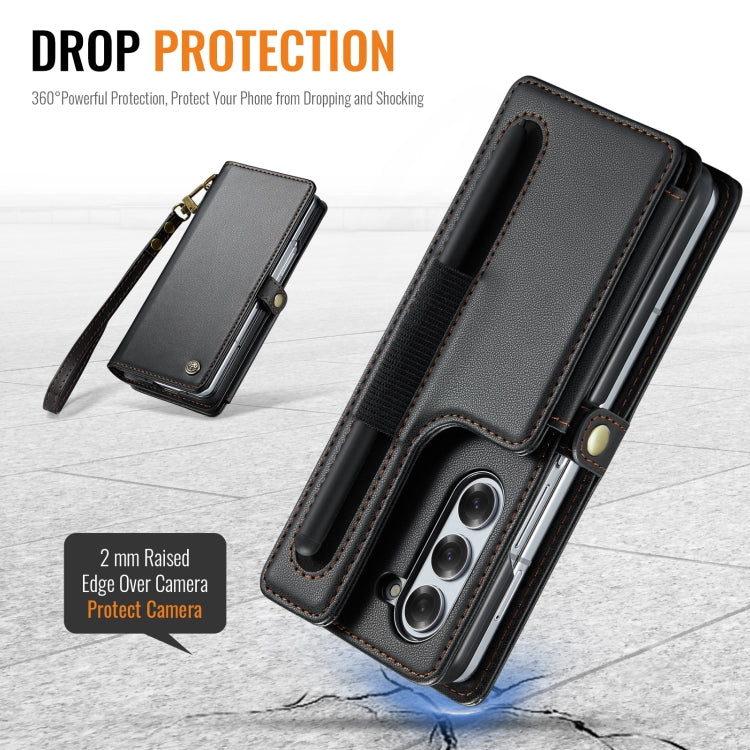 For Samsung Galaxy Z Fold6 5G CaseMe C22 PC+TPU Business Style RFID Anti-theft Lanyard Leather Phone Case with Pen Slot