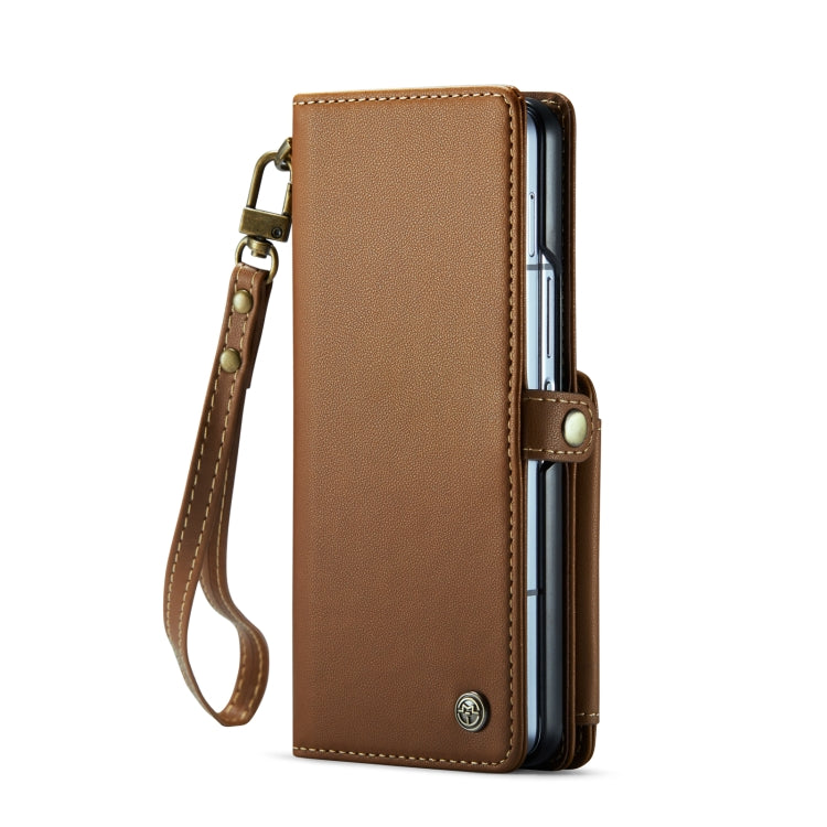For Samsung Galaxy Z Fold6 5G CaseMe C22 PC+TPU Business Style RFID Anti-theft Lanyard Leather Phone Case with Pen Slot